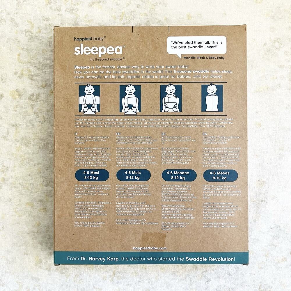 NIB Happiest Baby Size L 4-6M 18-26 lb Sleepea 5 Second Swaddle Charcoal Stars - Picture 3 of 5
